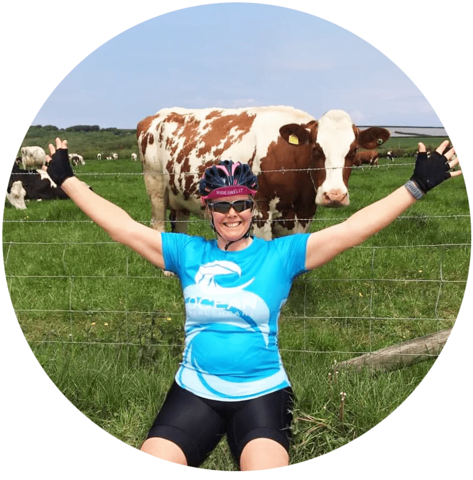 Smiling Lady with cow OHC